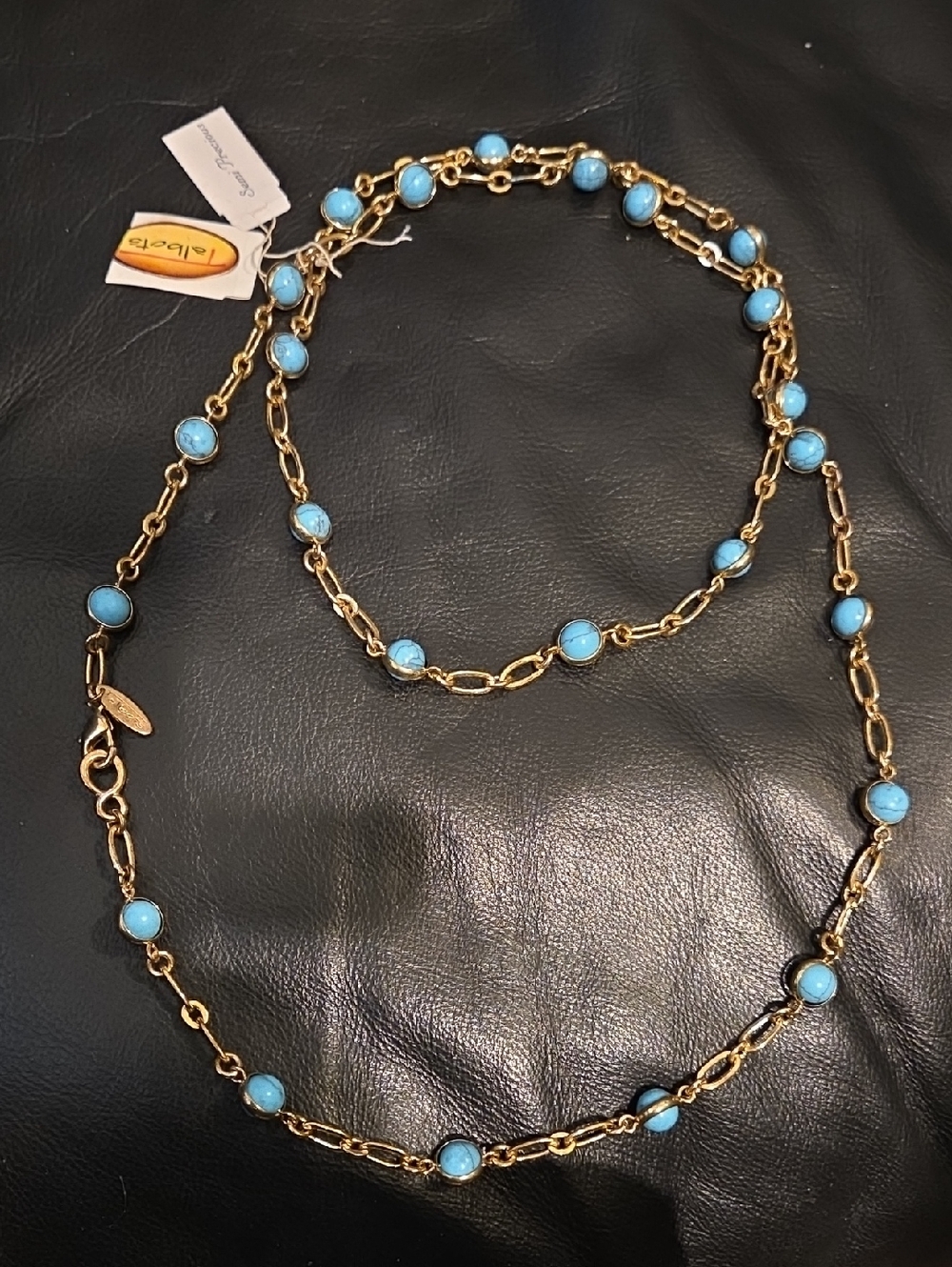 Vintage 1985 TALBOTS Faux Haulite Sautoir Necklace NWT NOS Gold Plated.